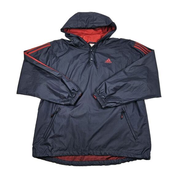 Vintage Adidas Windbreaker Pullover Men's L Jacket‎ Blue Y2K Jersey Lined Hooded - Picture 1 of 9